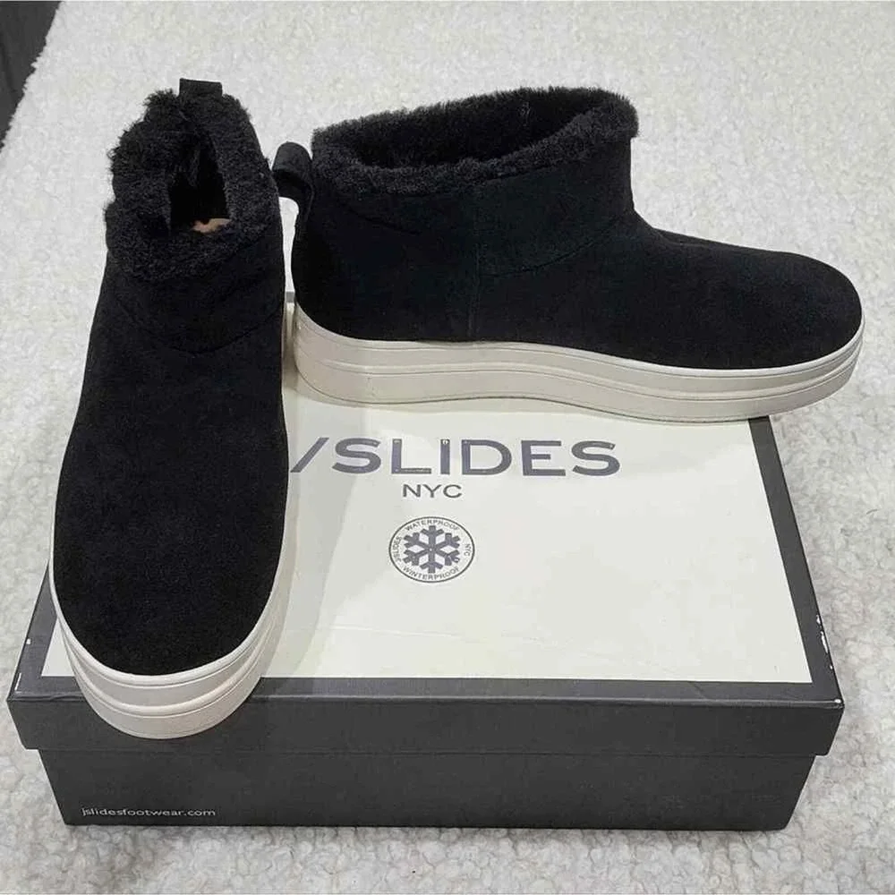 J/Slides black suede‎ and fur ankle boots size 10 new!!